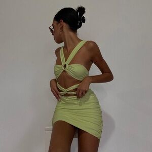 NWT Tiger Mist Callanie Green Lime Backless Dress S